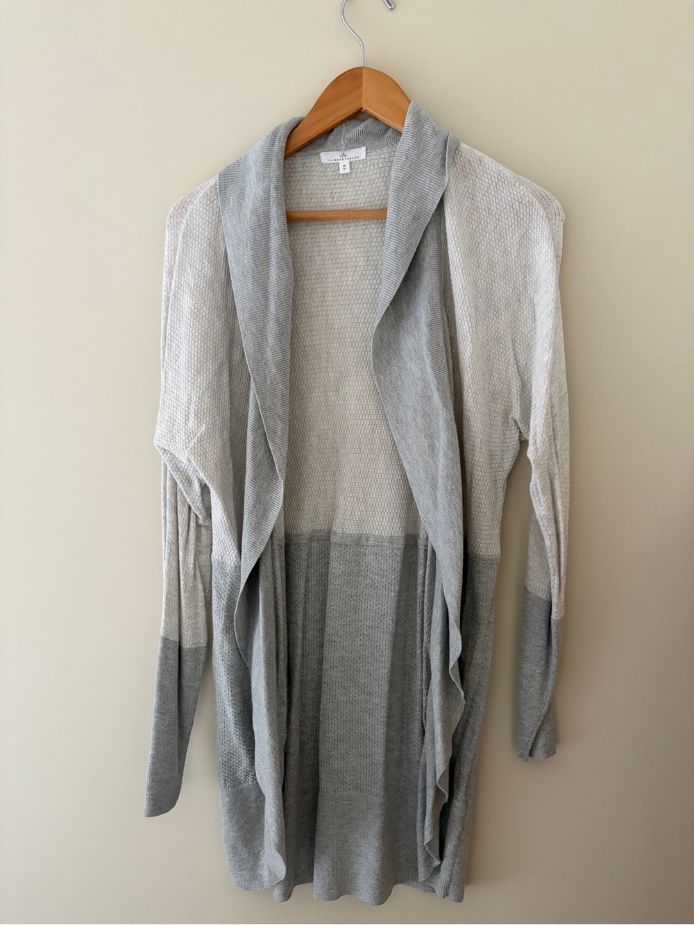 Light Gray & Cream Open-Front Longline Cardigan
